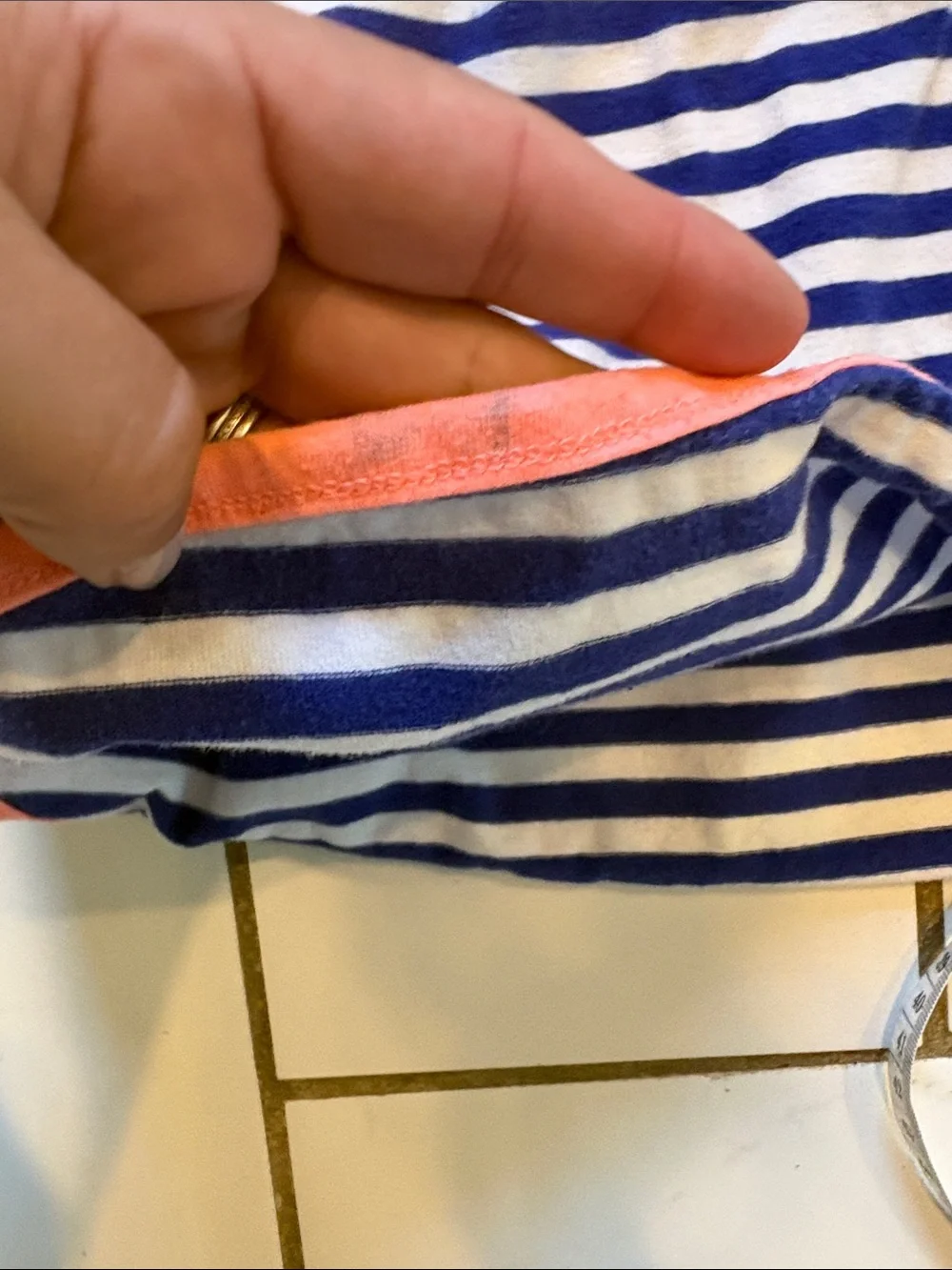 Gymboree Blue, White Striped Hooded Dress/Swim Cover with Coral Trim - size 7/8
